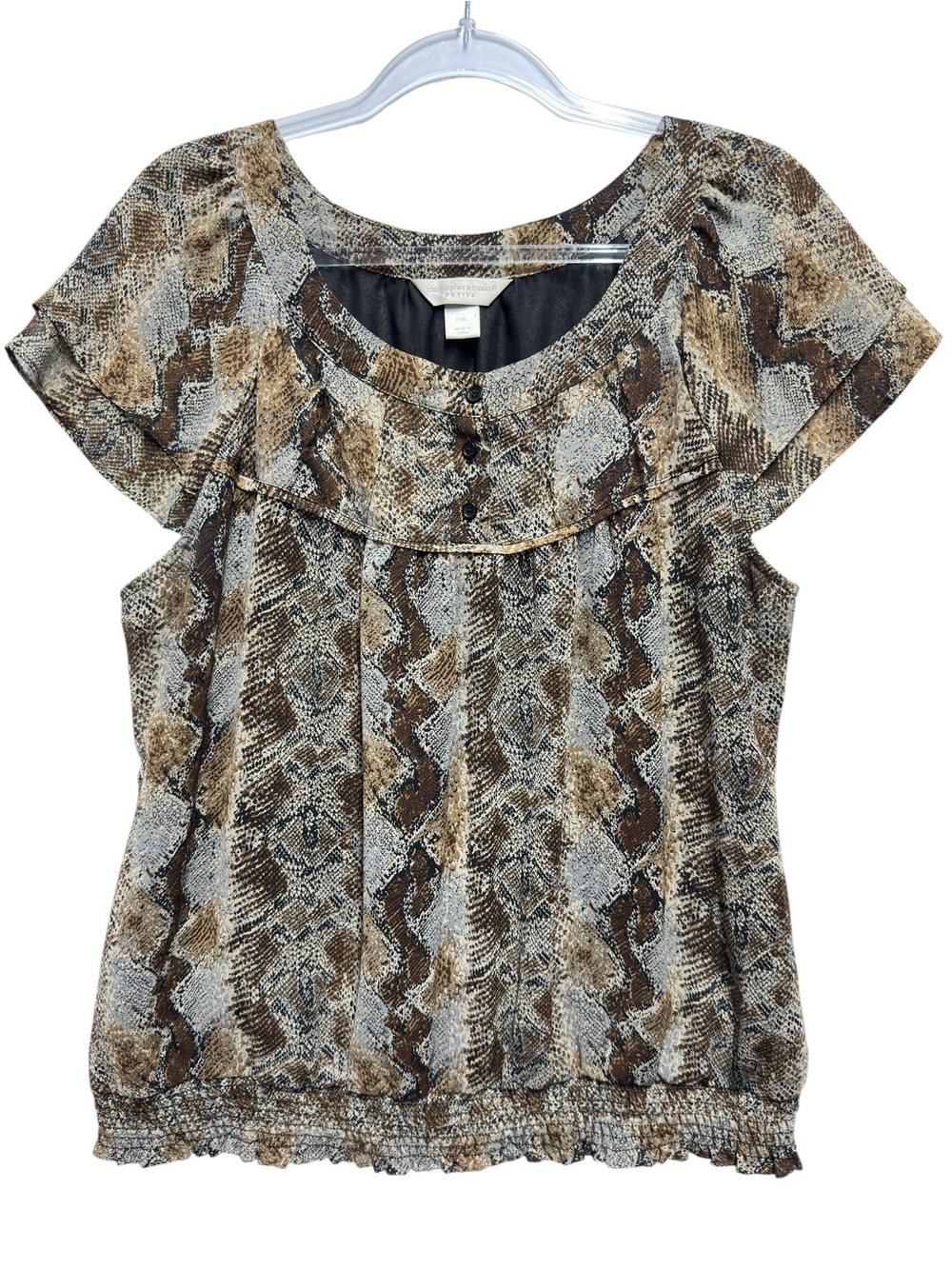 Silky Chiffon Knit Y2K Snake Babydoll Smocked Blouse Top
